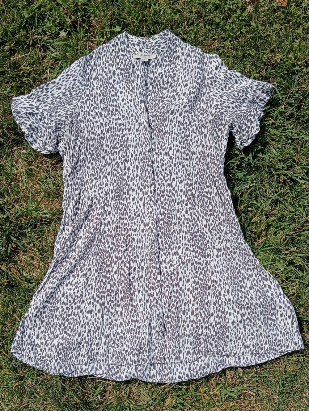Quiet Luxury Leopard Button Front Floaty Boho Mini Dress Cottagecore Romantic S